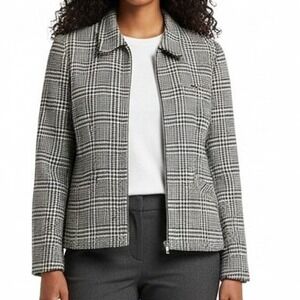 Laura Scott Houndstooth Wool Blend Jacket Women's 14 Black White Lined Coat